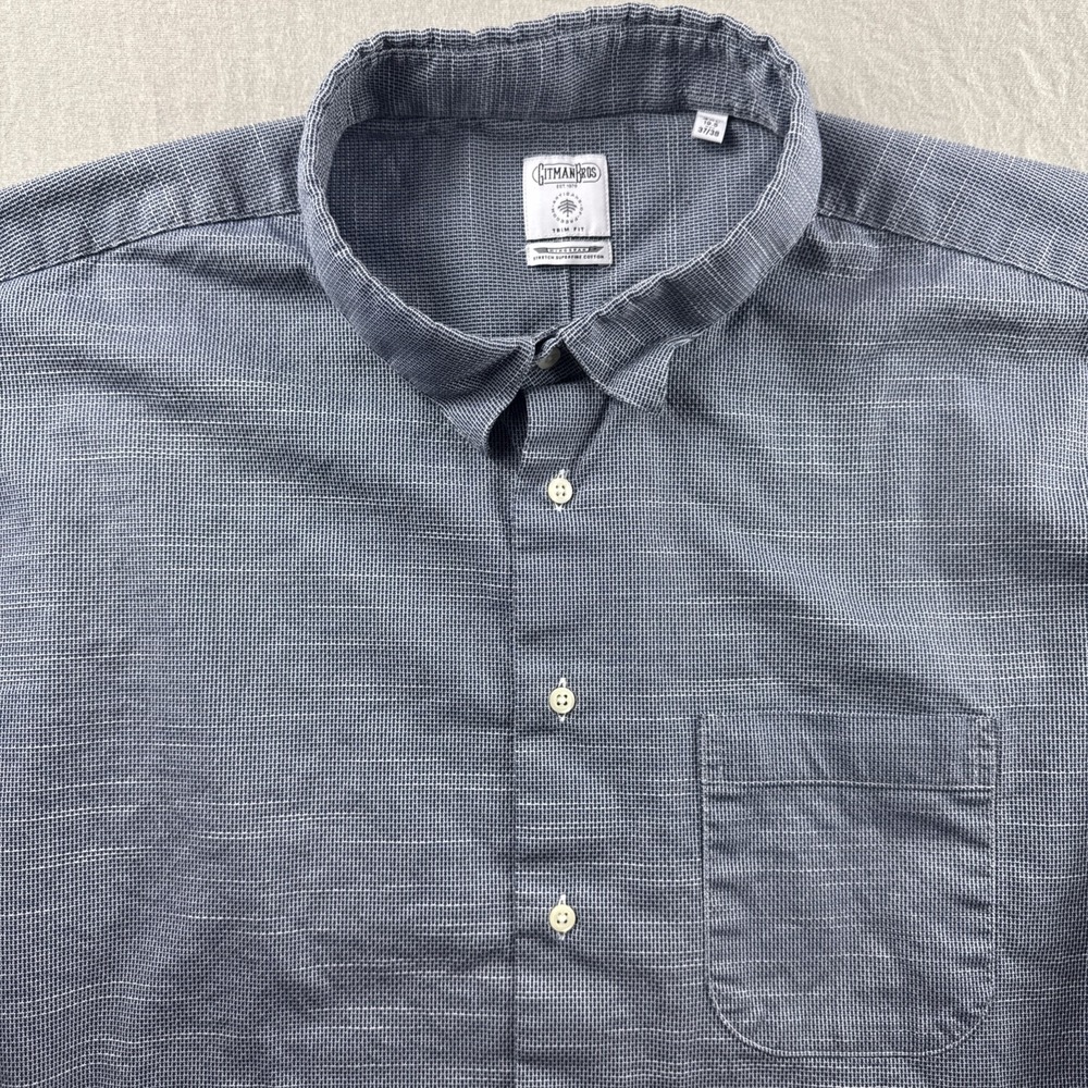 Gitman Bros Shirt Mens 3XL Blue Geometric Trim Fit Made in USA Long Sleeve Top